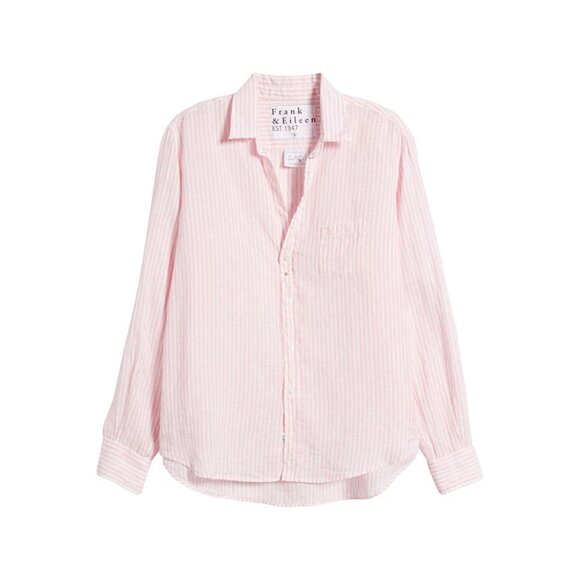 NEW FRANK & EILEEN EILEEN RELAXED BUTTON-UP SHIRT IN PINK STRIPE LINEN - Picture 10 of 10